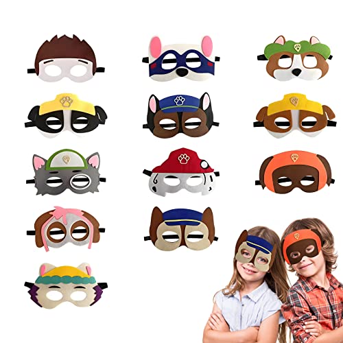 Animaux Masques Enfants, 12 Pcs Paw Dog Patrol Masques, Chiot Masques de Déguisement Masques, Chien De Patrouille Masques, Dessin Animé Partie Anniversaire Cosplay Fournitures pour Enfants Halloween Cover
