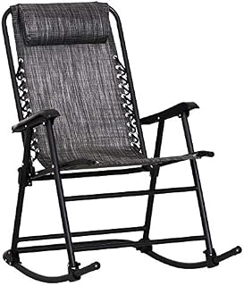 Outsunny Garden Rocking Chair Folding Outdoor Adjustable Rocker Zero-Gravity Seat with Headrest Camping Fishing Patio Deck - Grey