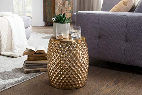 Wohnling Beistelltisch 32x42x32 cm Aluminium Anstelltisch Gold Orientalisch Rund | Flacher Hammerschlag Sofatisch Metall… – Bild 4