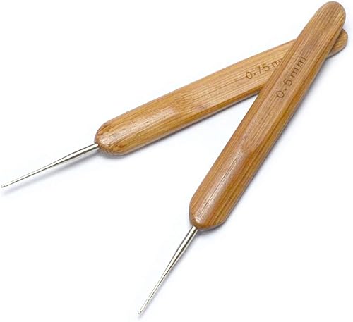 Luwigs Juego de 2 ganchos de ganchillo para cabello (0.020in + 0.030in) con mango de bambú, agujas de ganchillo, cerraduras de ganchillo, de acero