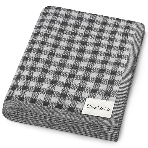 Luxury Knit Plaid Receiving Baby Blanket – 100% Soft Fine...