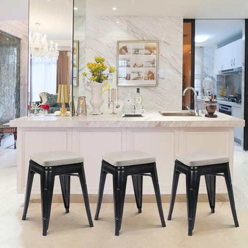 Image of BUYUE Friendly Woven Fabric Magnetic Bar Stool Cushion 1 Piece, Enhanced Anti-Slip Breathable Small Chair Seat Pad for Cafe Bistro Stackable Metal Stool (Square, Light Grey, 1)
