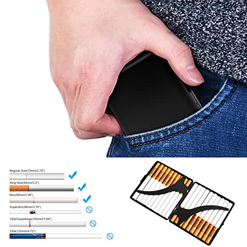 Image of Fashion Unique Shaped Metal Cigarette Case-85mm 3.34 inch King Size 20 Capacity Sturdy Double Sided Spring Clip Open Pocket Holder for Women and Men (E38-Black)