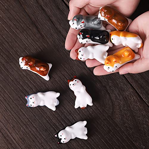 10 Pcs Cute Lucky Cat Chopsticks Holder Japanese Style Ceramic Cat Chopstick Rest Set Dinner Spoon Stand Knife Fork Holder (Dog) #TOP1