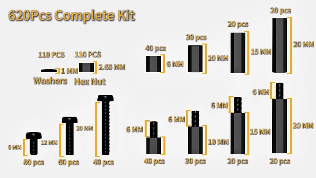 Image of Exqutoo 620Pcs M3 Male Female Hex Standoffs Screws Assortment Kit, External & Internal Threaded Standoffs Spacers, Nylon Screws, Washers, Hex Nuts Included, for PCB Motherboard, Circuit Board