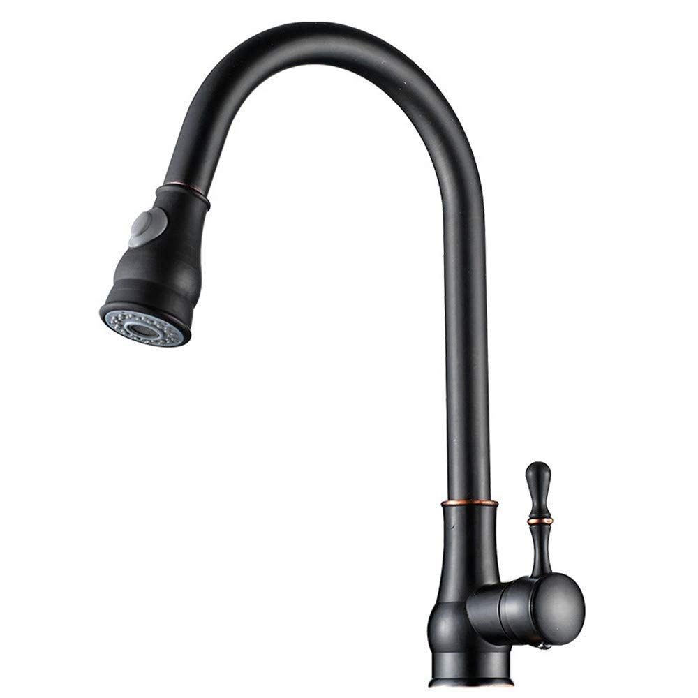 Robinet mitigeur noir en cuivre avec tête de pulvérisation