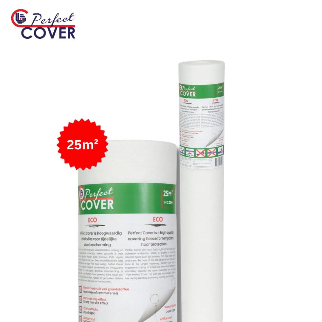 Perfect Cover Eco Malervlies Selbstklebend 25m² | 160 g/m² – Abdeckvlies für Bodenschutz bei Renovierung, Flüssigkeitsdicht, Rutschfest und Nachhaltig