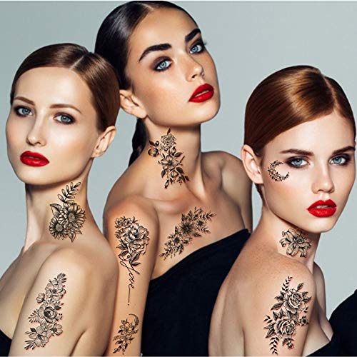 Yazhiji 40 sheets Lasting Temporary Tattoos Large Chrysanthemum and Lotus Flowers Collection Waterproof Temporary Fake Tattoo Stickers for Women and Girls