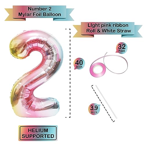 Image of 40 Inch Giant Rainbow Number 2 Balloons, Birthday Balloons, Helium Mylar Foil Big Number Balloons for Birthday Party Decorations, Kids' Birthday Anniversary Party Baby Shower Unicorn Parties