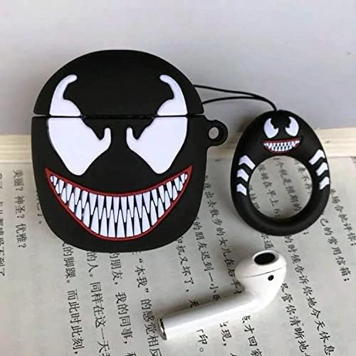 Image of Dezet Cute Soft Silicone Pouh Case for Airpods Pro GEN-2 (2022) � 3D Cartoon Animal Character Cover with Keychain Ring, Shockproof & Dustproof Protective Case for Kids & Girls (Venom)