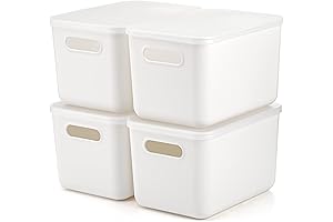 Lawei 4 Pack White Stackable Plastic Storage Bins with Lids
