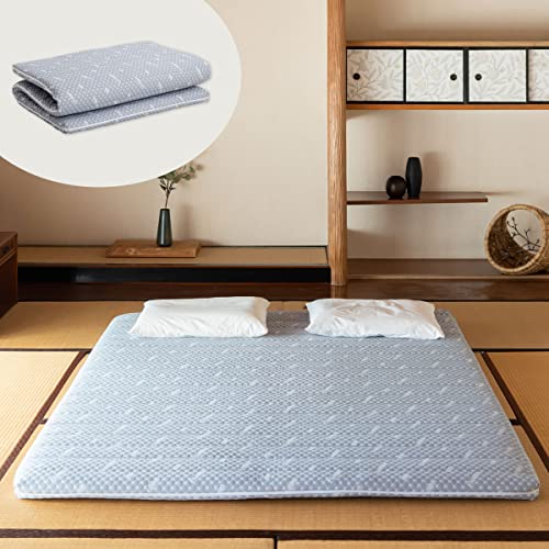 EMOOR Faltbare Hybrid-Futonmatratze 140 x 195 cm, Hochelastischer Urethanschaum 150N Mit Waschbarem, Gepolstertem Bezug, Tatami-Boden-Schlafmattenauflage, Grau