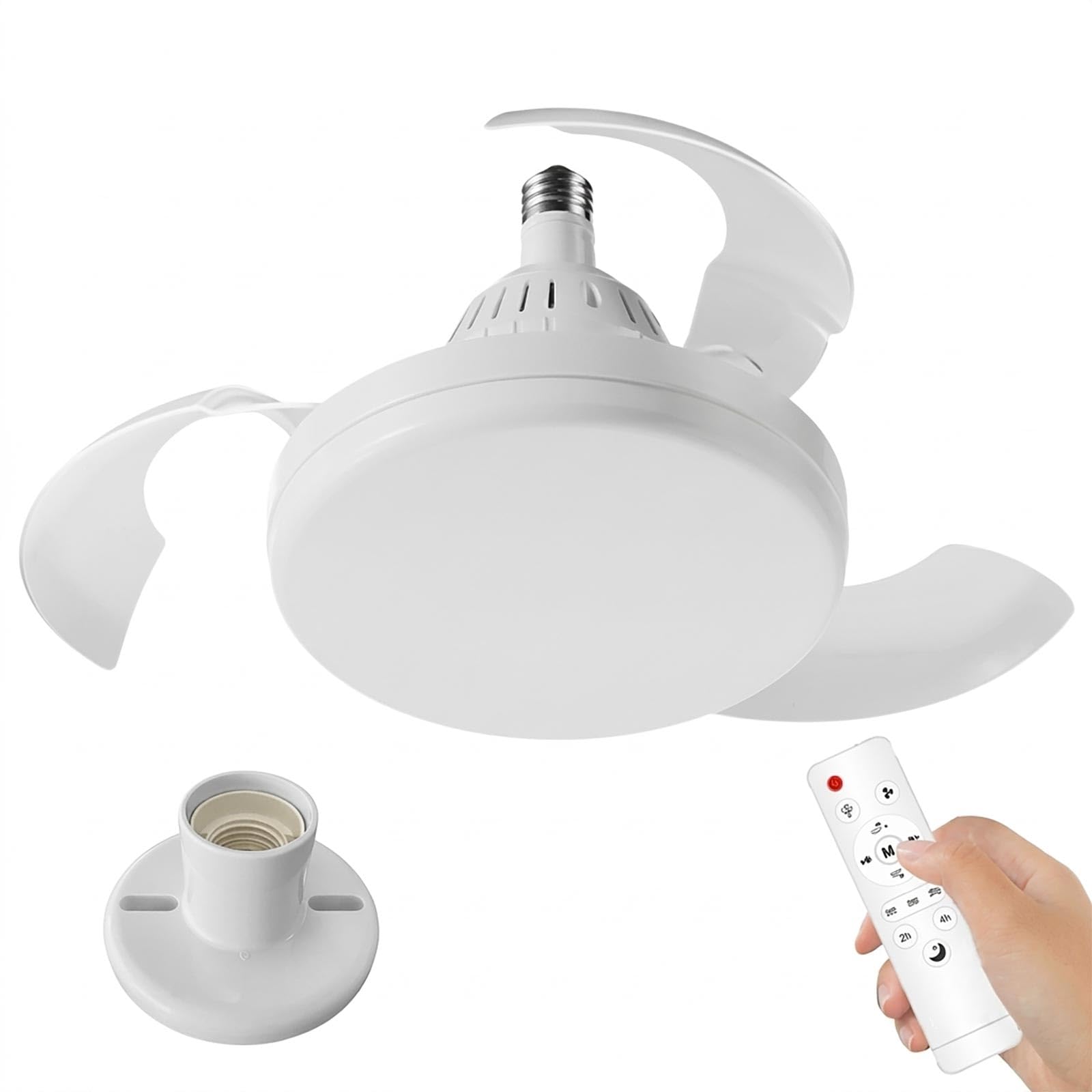 Planetitaly Lampadina E27 2 in 1 lampada dimmerabile LED 19W CCT da 3000K a 6500K ventilatore 3 velocità con telecomando luce per camera da letto, cucina, ufficio, soggiorno, 230V diametro 420mm