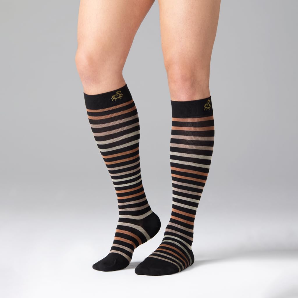 SOLIDEA Gambaletti STRIPE GAME PERSEO, Colore NERO, Calze a compressione graduata 15/21 mmHg Art. 0632A0