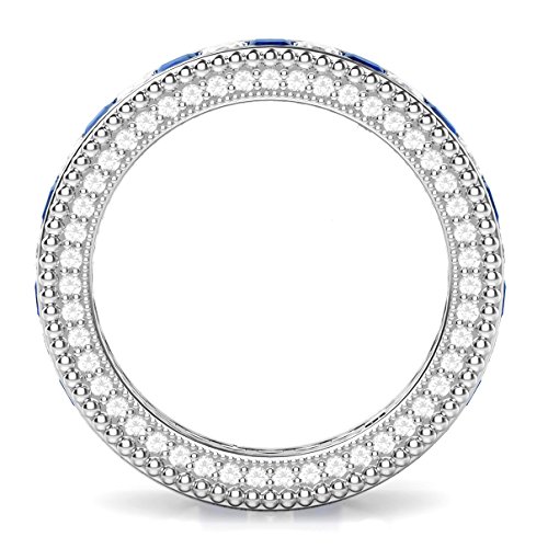 Metal Factory 925 Sterling Silver Princess Cut Blue & White Cubic Zirconia CZ Eternity Band Ring2
