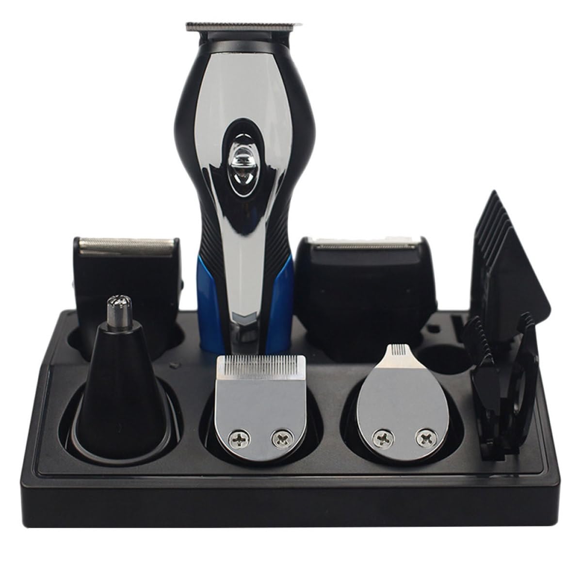 Set di Rasoio Elettrico e Tagliacapelli Nero con Lama in ABS, Batteria Ricaricabile USB, Multifunzionale per Rifinitura Barba e Peli del Naso, Adatto a Viaggi e Casa