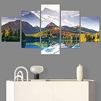 SIGNWIN 5 Panel Canvas Wall Art Modern Art Dramatic Farmhouse/Country Mountain Multicolor Nature Photography for Home Decorations Ready to Hang - 60