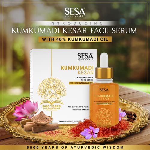 SESA Kumkumadi Face Serum 30ml for Radiant & Glowing Skin | Made with 40% Kumkumadi Thailam | Repairs Dull & Damaged Skin | Light Weight & Non... - Image 4