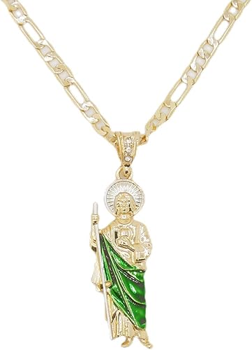 ABAIHSMOON San Judas Tadeo Collar de San Judas Collar de San Judas Colgante de San Judas chapado en oro de 14 quilates Cadena Figaro