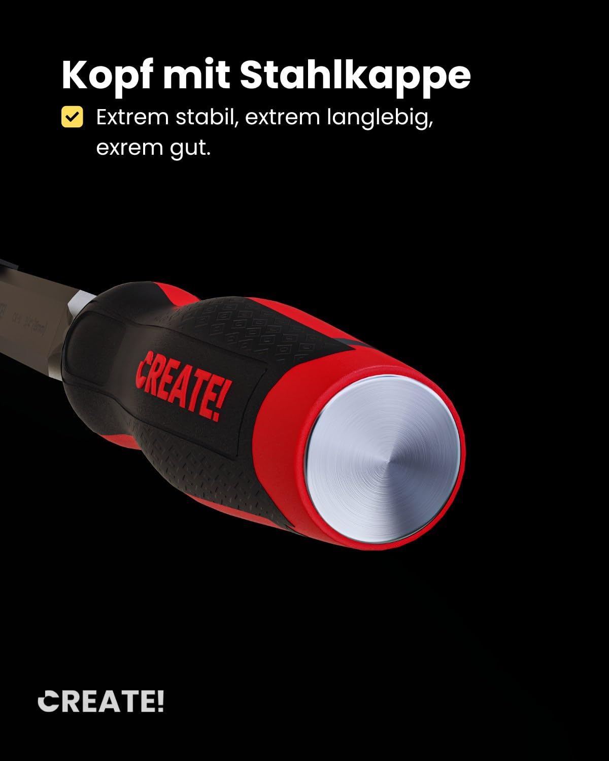 CREATE! Stemmeisen, Stechbeitel, Meißel 4er Set (6, 13, 19, 25 mm) mit Stahlkappe und mit einem 25° Winkelschliff