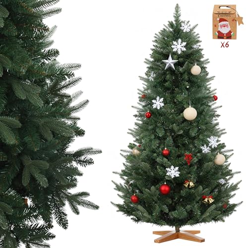 DEWINNER Sapin de Noël Artificiel 180 cm-Certifié FSC®- Parfaite Branches PE PVC Mix, Support en Bois Stabilisé, Extra Dense et Réaliste, Montage Rapide,...