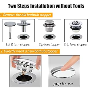 Anlige Bathtub Drain Stopper, Pop Up Tub Stopper and Cover, Bottom with Hair Catcher, Universal for 1.45 to 1.8 in Drain, Replaces Old Drain Plug, Chrome Silver