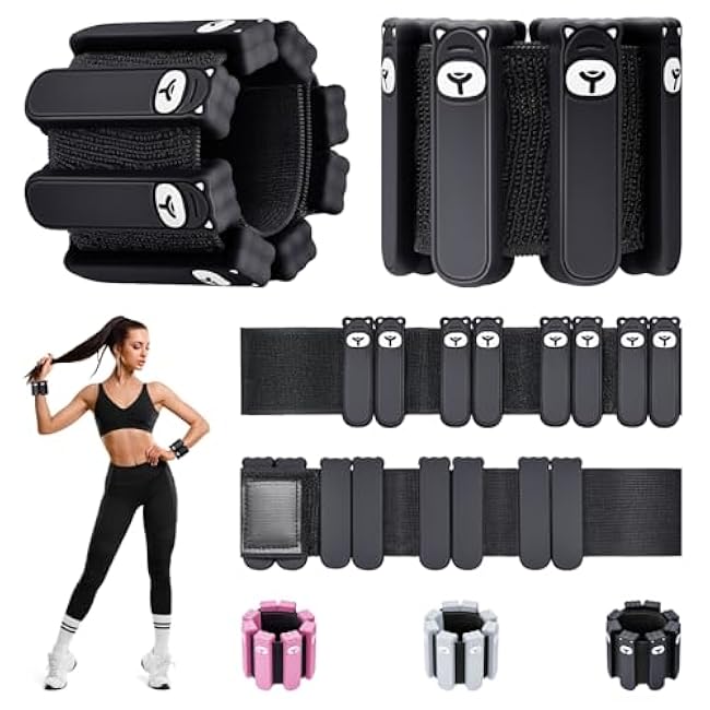 Wrist Ankle Weights Set of 2(1lb Each), Adjustable Silicone Weighted Wristbands for Women Men, Wearable Arm & Leg Weights for Pilates, Walking, Workout Exercise
