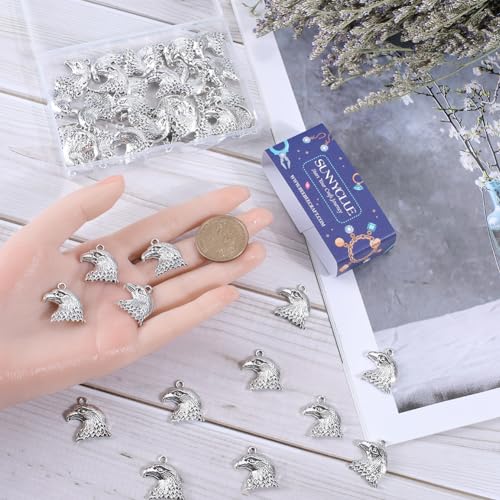 SUNNYCLUE 1 Box 50Pcs Eagle Head Charms Patriotic Charms Bulk Tibetan Style Antique Silver Alloy Eagle Charm America 4th of July Independence Day USA Bird Bald Eagle Charm for jewellery Making Charms - Image 3