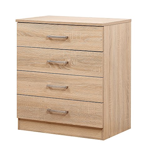 Image of Harmin SONOMA OAK 4 DRAWER CHEST BEDROOM FURNITURE - Height 68.5 cm x Width 60 cm x Depth 40 cm