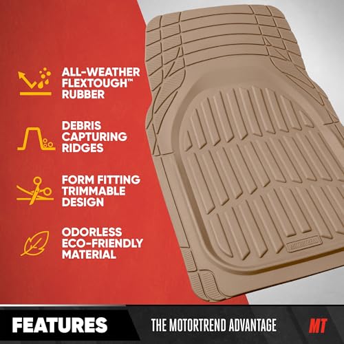 Image of Motor Trend FlexTough LITE Rubber Car Mats Full Set - All Weather Floor Mats for Trucks, Cars & SUVs - Automotive Waterproof Beige Car Floor Mats for Cars Interior Accessories Universal Trim-to-Fit