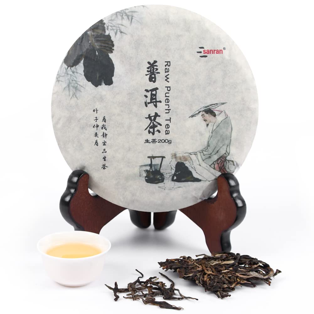 SANRAN Raw Pu-erh Tea Cake, Chinese Aged Sheng Puerh Tea, 200g/7.05oz