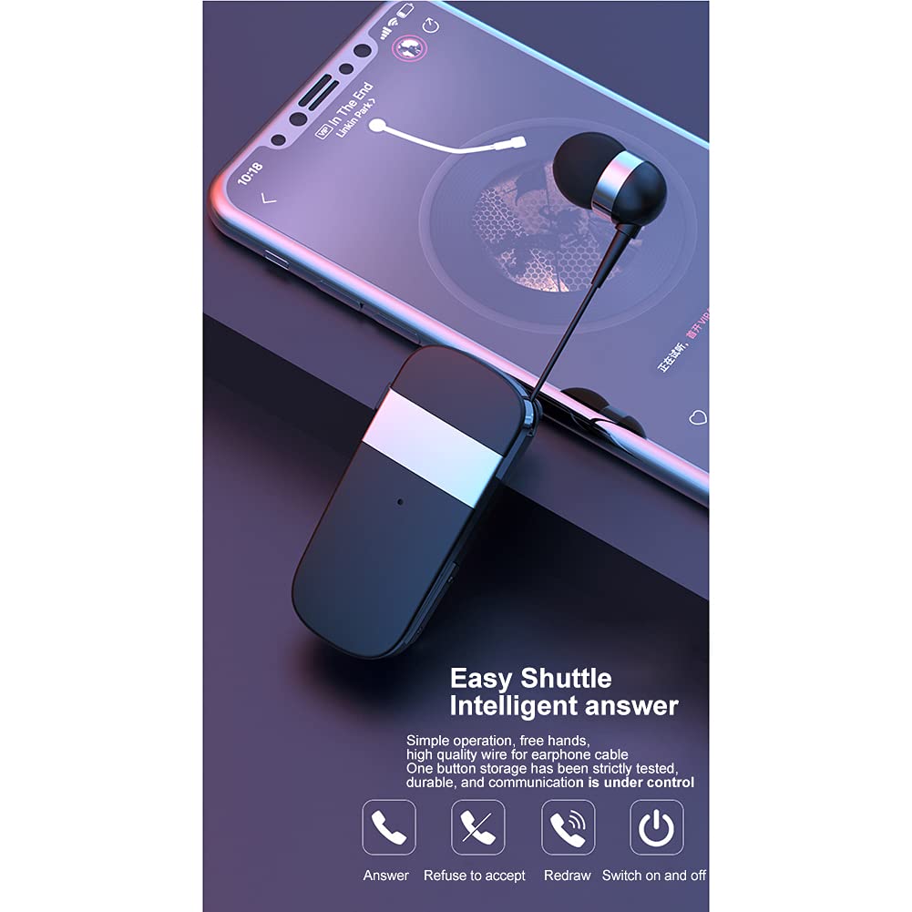 MoreChioce Cuffie Bluetooth 5.0, Auricolare Bluetooth Senza Fili Retrattile Cuffie Auricolari con Cancellazione del Rumore Cuffie Wireless Auricolari Cuffie Bluetooth nell'orecchio,10m,Grigio,k53