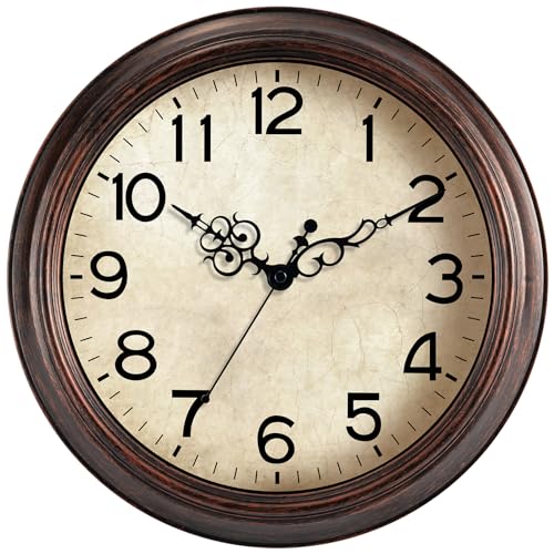 Image of KECYET Wall Clock Vintage, 12 Inch Wall Clocks Battery Operated, Retro Wall Clocks Silent Non Ticking Decorative for Kitchen Living Room Office Bathroom Farmhouse(Light Bronze)