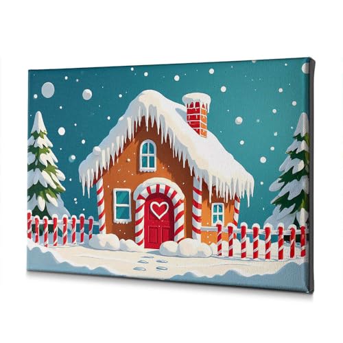 Toile décorative de Pâques la magie d'une maison en sucre d'orge enneigée