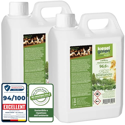 KieselGreen Bioethanolo 10 Litri con Fragranza per Caminetto a Etanolo – Bio-etanolo profumato per Ambienti, molte Fragranze - Profumo per Caminetto a bioetanolo da Interno o da Tavolo