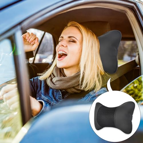 Tolenre Auto Kopfstütze PU Leder Komfortabel Auto Nackenkissen 28x18cm Autositz Kopf Nackenstütze Kissen Atmungsaktiv Autokissen Leder Anti Müdigkeit Kissen Stoßdämpfung Auto Zubehör (Beige)