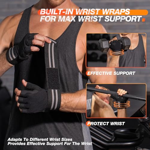 SIMARI Workout Gym Gloves for Men Women, Weight Lifting Gloves with Wrist Wrap Support, SBR Pad Grip for Full Palm Protection, for Exercise, Fitness, Dumbbells, Barbell, Climbing, Fingerless - Image 4