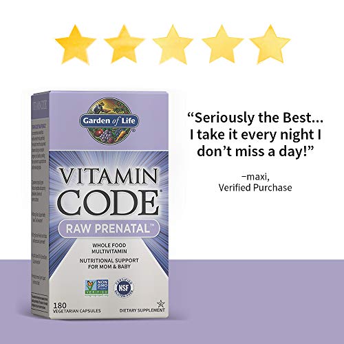 Garde n of Life Vitamin Code Raw Prenatal Multivitamin, Whole Food Prenatal Vitamins with Iron, Folate not Folic Acid, Probiotics, Best Vegetarian Non-GMO Gluten Free Prenatals for Women, 180 Capsules