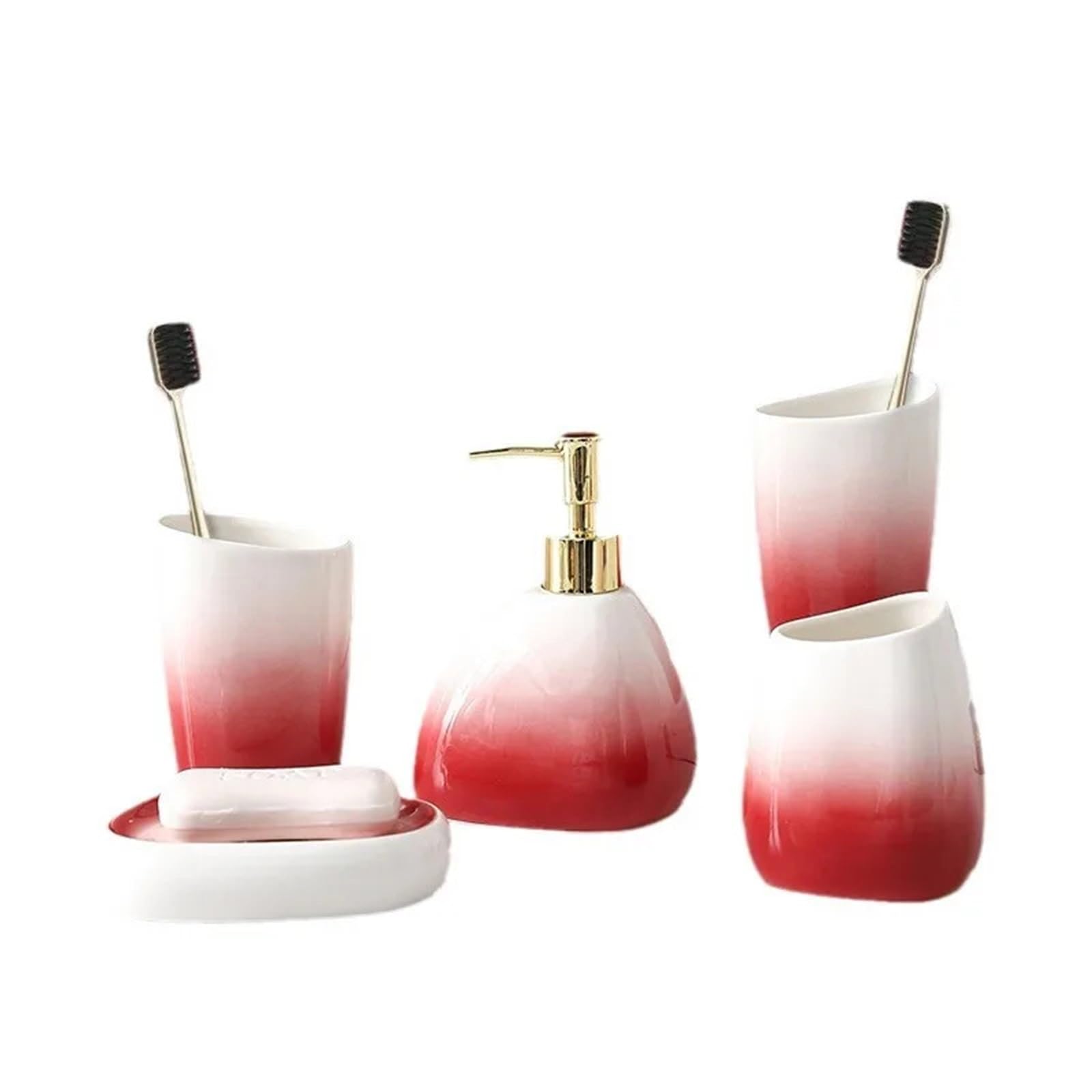 Badezimmer-Seifenspender-Set, Farbverlauf, rot, Keramik, Seifenspender-Set, Hotel, Seifenschale, Mundspülbecher, Set, Zuhause, Badezimmer, Zubehör, Hochzeitsgeschenke für moderne Badezimmer (5