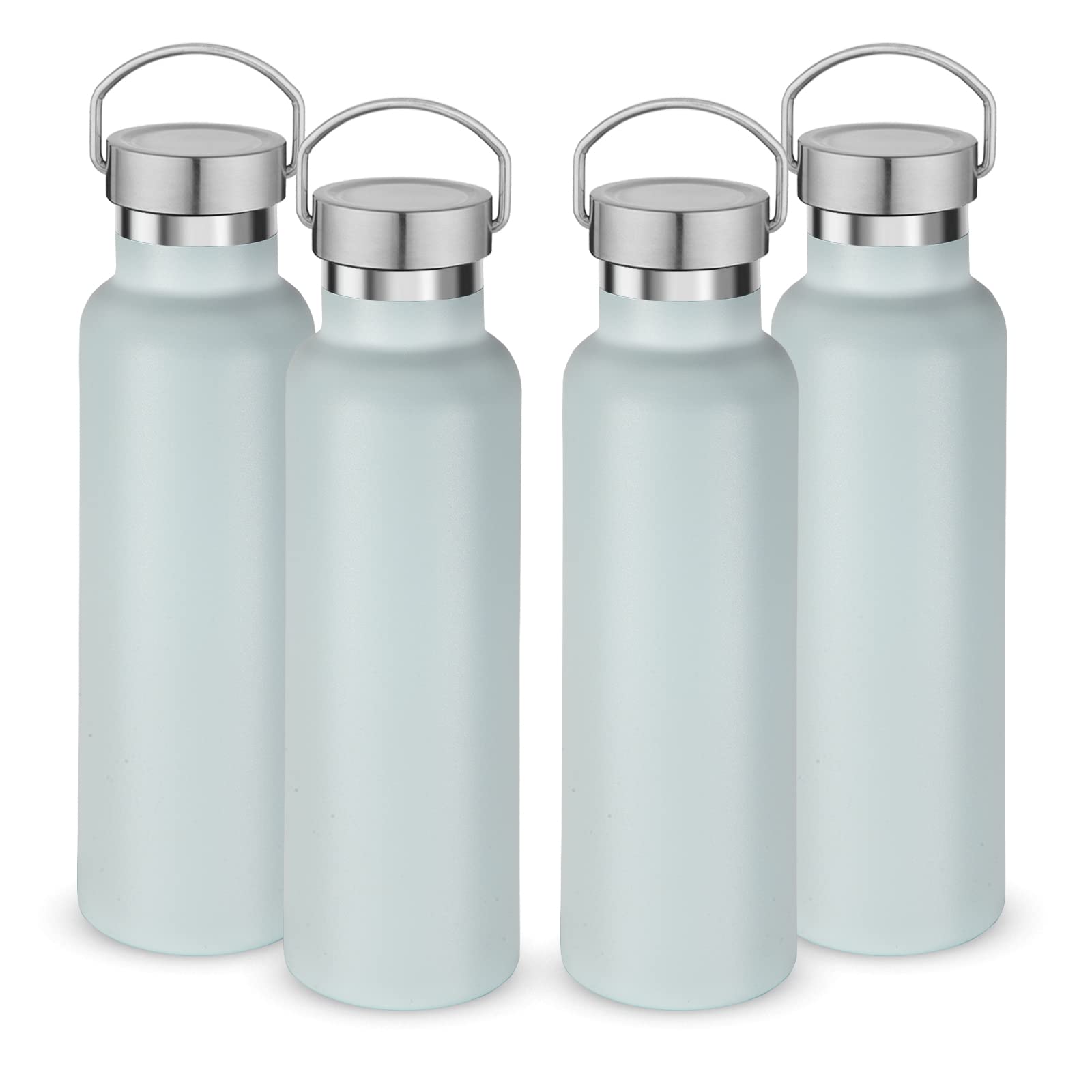 Neihepal Izolowane butelki na wodę 590 ml, 4 sztuki, butelka sportowa ze stali nierdzewnej z pokrywką uchwytu, metalowy termos wielokrotnego użytku z nakrętką do szkoły, wędrowcy, prezent (mgła, zestaw 4 szt.)