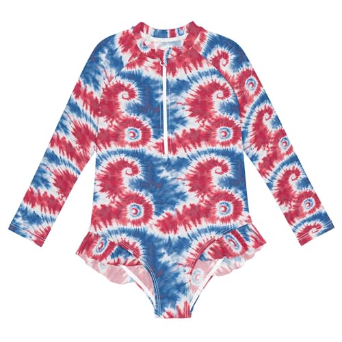 Tie Dye Girls Long Sleeve Rashguard Swimsuit UV Protection One-Piece Swimwear Bathing Suit B0404521