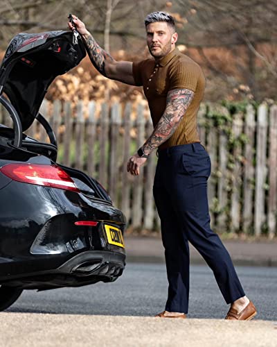 Urru Men's Muscle T Shirts Stretch Classic Ribbed Short Sleeve Casual Slim Fit Polo Golf Shirt Brown L #TOP3