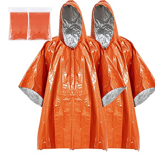Image of HIKEMAN Emergency Survival Blanket Poncho - Mylar Reflective Rain Poncho with Hood for Outdoor,Camping,Hinking (2pcs-orange)