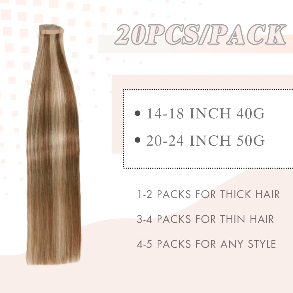 YDDM P6/613 - Extensiones de pelo humano con cinta adhesiva, 20 unidades, 60 cm — view 2