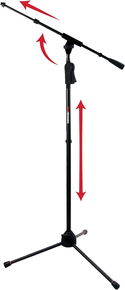 Gator Frameworks Tripod Mic Stand with Telescoping Boom Arm (GFW-MIC-2120) | Soft Grip Twist Clutch Height Adjustment, Fits both US and Euro Mic Clips, Perfect for Stage or Studio