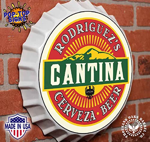 Personalized Beer Bottle Cap Sign (Mexican Cantina Bar) - Wall Hanging Tin Metal Custom Bar Signs For Home Bar, Man Cave Accessories - 13X13X3" Inches - Custom Bar Decor For Home - Metal Wall Art #TOP1