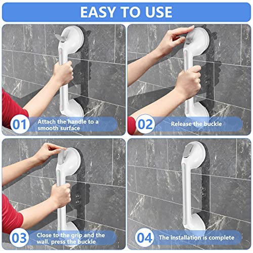 Suction Cups Grab Bar 16 Inch, Zepolu Anti-Slip Bathroom Grab Bar Safety Balance Handrail, Handicap Elderly Senior Injury Disable Vacuum Suction Assist Shower Handle (1.25" Diameter, Gray) #TOP4