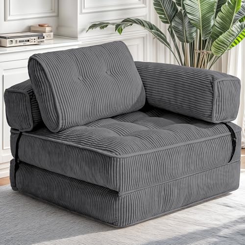La mejor comparación de Sofa Cama Gris los 5 mejores. 45 Airynee - Sofá cama plegable, cama convertible, sofá de piso para adultos con apoyo de espalda y almohada, cómodo sofá de piso para espacios pequeños, color gris