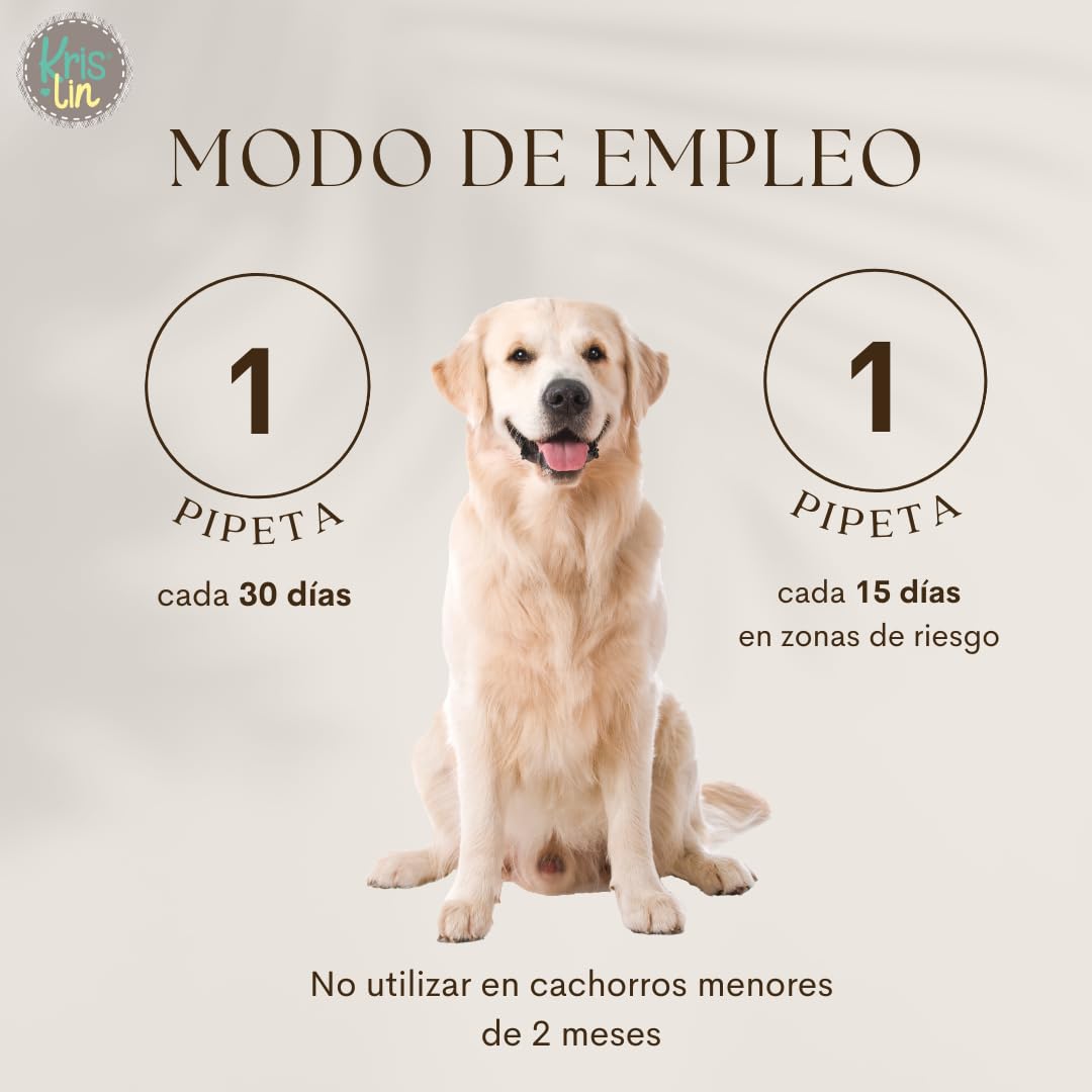 Pack de 24 Pipetas Anti-Insectos para Perros con Margosa, Geraniol y Lavandino | contra Pulgas, Garrapatas, Mosquitos y flebótomos | Único | 1,5 ml