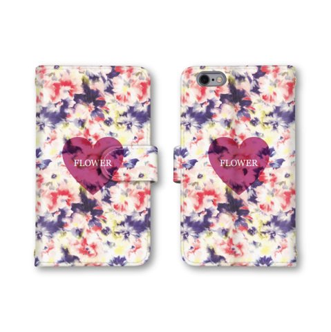 【ノーブランド品】 Android One X1 用 スマホケース 手帳型 花柄 ハート柄 アート デザイン 5番 アンドロイド ワン X1 対応 ケース